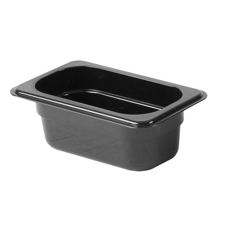 Ninth Size, 2-1/2" Deep, Food Pan, Black Color, Polycarbonate, withstand temperature from -40°F up to 210°F, Dishwasher Safe, Break-Resistant, Shatter-Resistant, No Microwave, No Oven, NSF