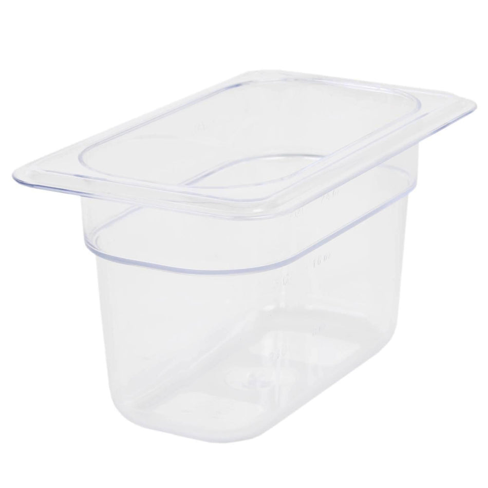 Ninth Size, 4" Deep, Food Pan, Clear Color, Polycarbonate, withstand temperature from -40°F up to 210°F, Dishwasher Safe, Break-Resistant, Shatter-Resistant, No Microwave, No Oven, NSF