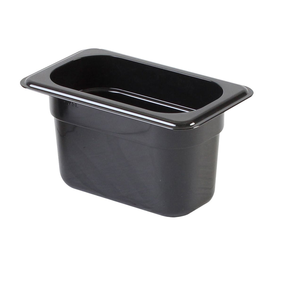 Ninth Size, 4" Deep, Food Pan, Black Color, Polycarbonate, withstand temperature from -40°F up to 210°F, Dishwasher Safe, Break-Resistant, Shatter-Resistant, No Microwave, No Oven, NSF