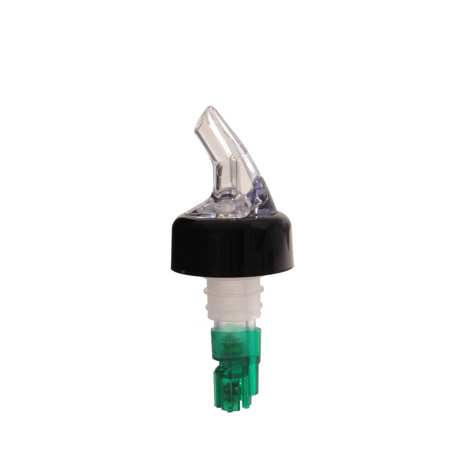 12 Pack 3/4 oz, Measured Liquor Pourer with Green Tail & Black Collar, Acrylonitrile, Color Coded, Fits Standard 750 ml liquor bottle