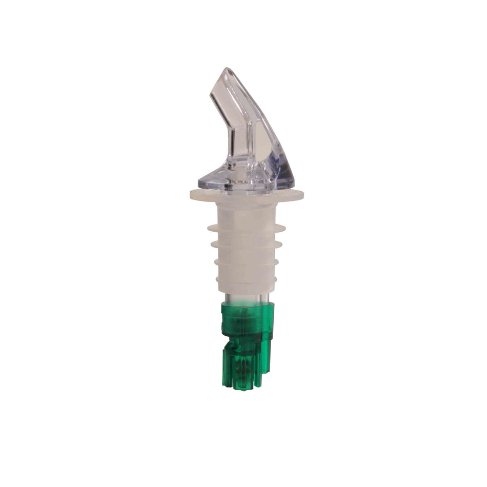 12 Pack 3/4 oz, Measured Liquor Pourer with Green Tail and no Collar, Acrylonitrile, Color Coded, Fits Standard 750 ml liquor bottle