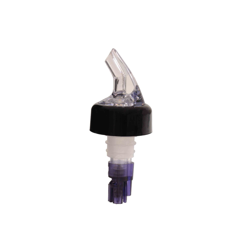 12 Pack 1-1/8 oz, Measured Liquor Pourer with Purple Tail and Black Collar, Acrylonitrile, Color Coded, Fits Standard 750 ml liquor bottle