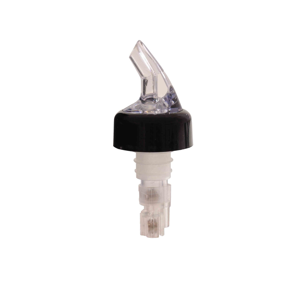 12 Pack 1-1/4 oz, Measured Liquor Pourer with Clear Tail and Black Collar, Acrylonitrile, Color Coded, Fits Standard 750 ml liquor bottle
