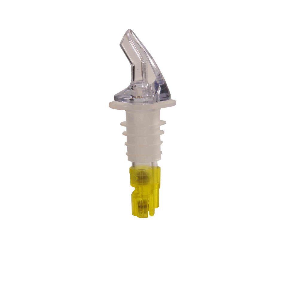 12 Pack 1-1/2 oz, Measured Liquor Pourer with Yellow Tail and no Collar, Acrylonitrile, Color Coded, Fits Standard 750 ml liquor bottle