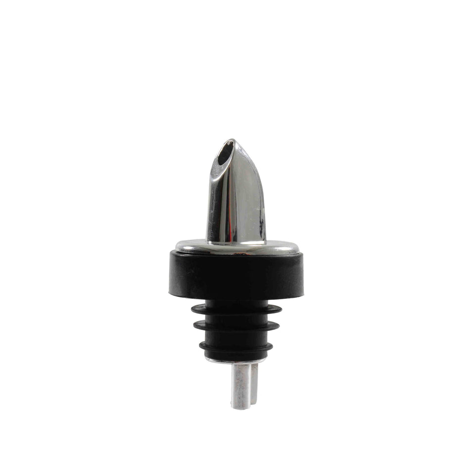 12 Pack 2-3/4" x 1-3/8" x 1-3/8" Free Flow Liquor Pourer with Soft Black Color Collar, Chrome, Color Coded, Fits Standard 750 ml liquor bottle