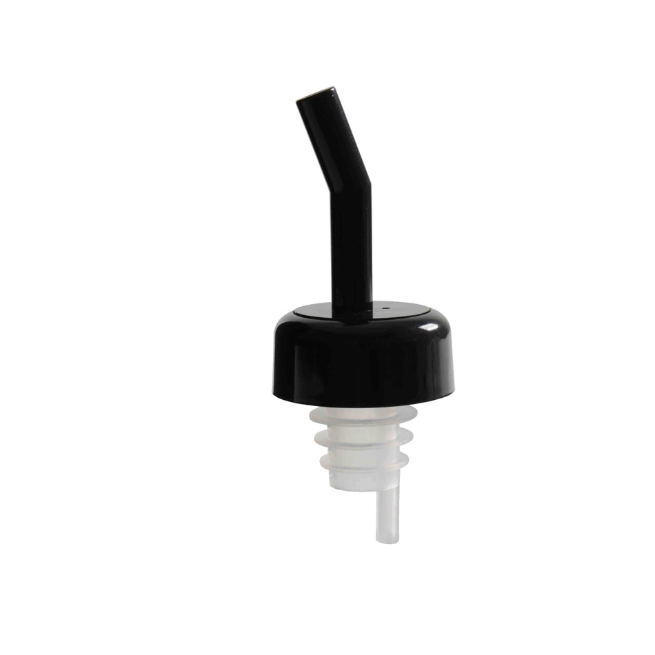 12 Pack 4-1/6" x 1-1/2" x 1-1/2", Flow Liquor Black Color Pourer with Black Collar, Acrylonitrile, Color Coded, Fits Standard 750 ml liquor bottle
