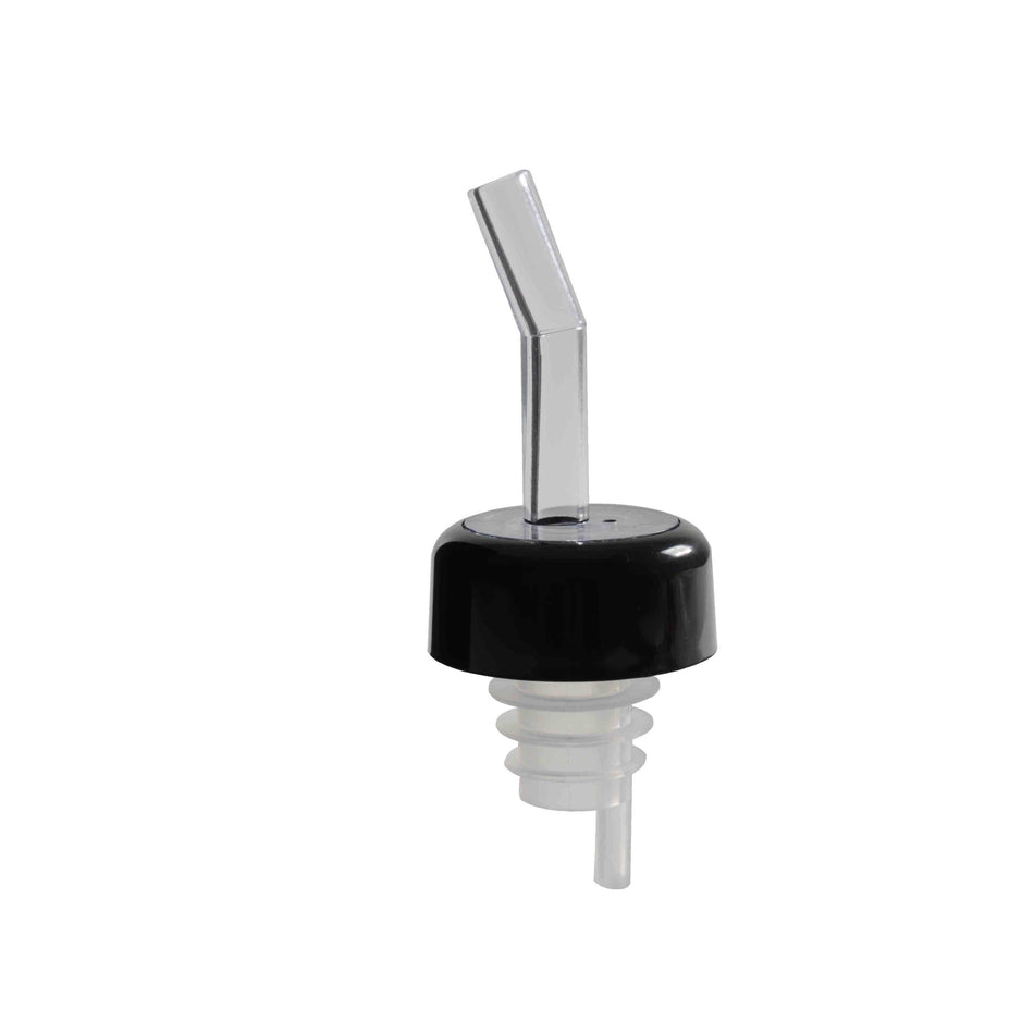 12 Pack 4-1/6" x 1-1/2" x 1-1/2", Flow Liquor Clear Color Pourer with Black Collar, Acrylonitrile, Color Coded, Fits Standard 750 ml liquor bottle