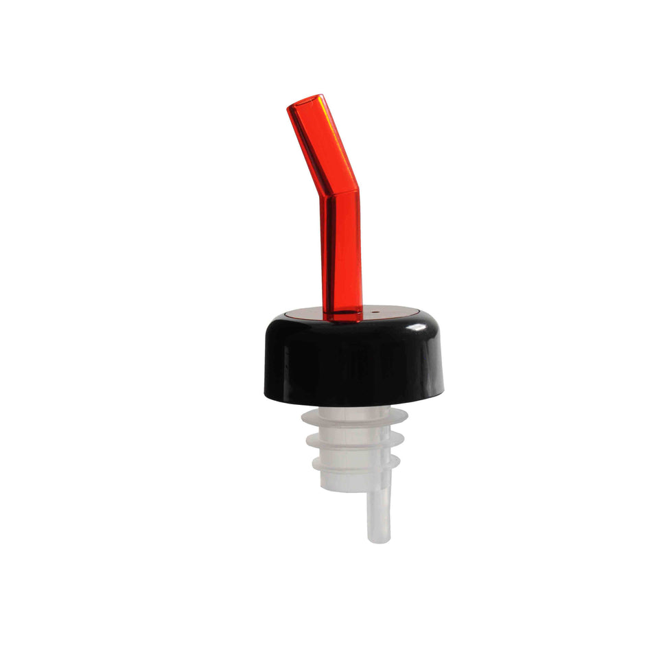 12 Pack 4-1/6" x 1-1/2" x 1-1/2", Flow Liquor Red Color Pourer with Black Collar, Acrylonitrile, Color Coded, Fits Standard 750 ml liquor bottle