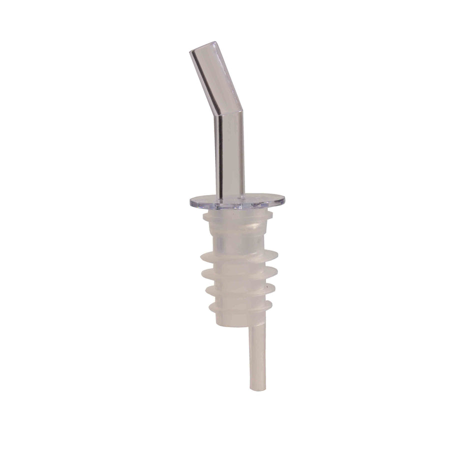 12 Pack 4-1/6" x 1-1/7" x 1-1/7", Flow Liquor Clear Color Pourer with Black Collar, Acrylonitrile, Color Coded, Fits Standard 750 ml liquor bottle