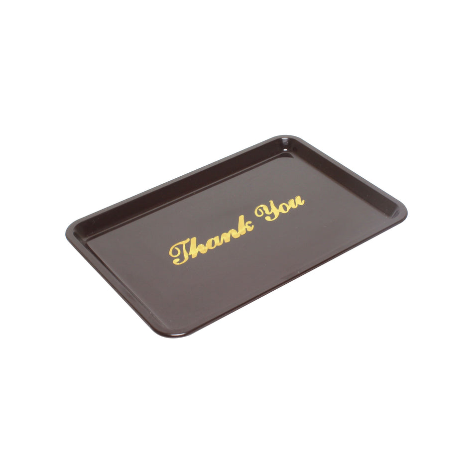 12 Pack 4-1/2" x 6-1/2" x 1/4", Tip tray with Gold Imprinted "Thank you" wording, Brown Color, Acrylonitrile butadiene styrene