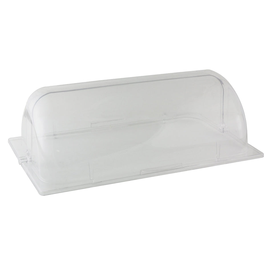 Thunder Group PLRCF001R 8 Qt Oblong Chafer Dome Cover Clear Polycarbonate Roll Top with One Sided Handle