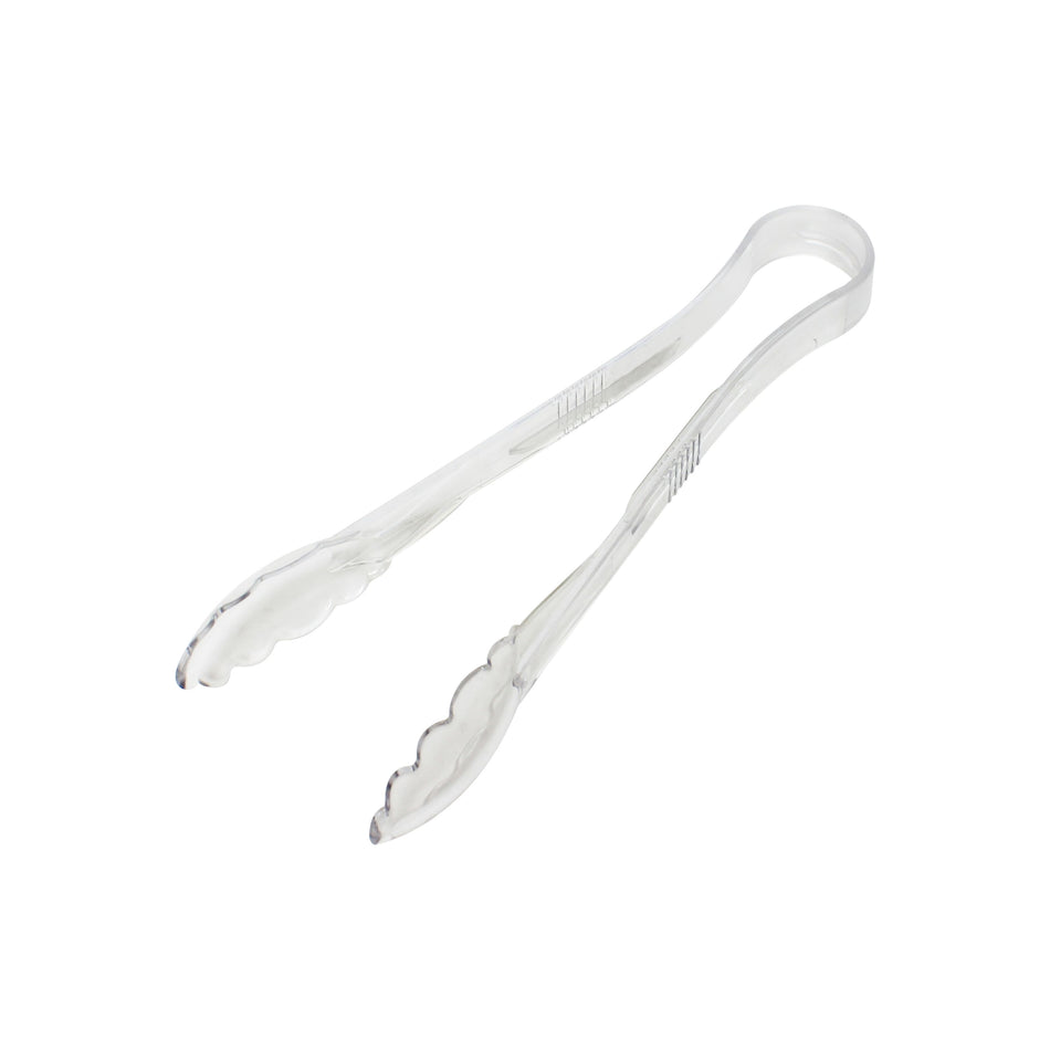 12" x 3-3/8" x 1-3/4", Scallop Grip Tong, Clear Color, Polycarbonate, One-Piece, Dishwasher Safe, Break-Resistant, Shatter-Resistant, Color Coded, No Microwave, No Oven, NSF