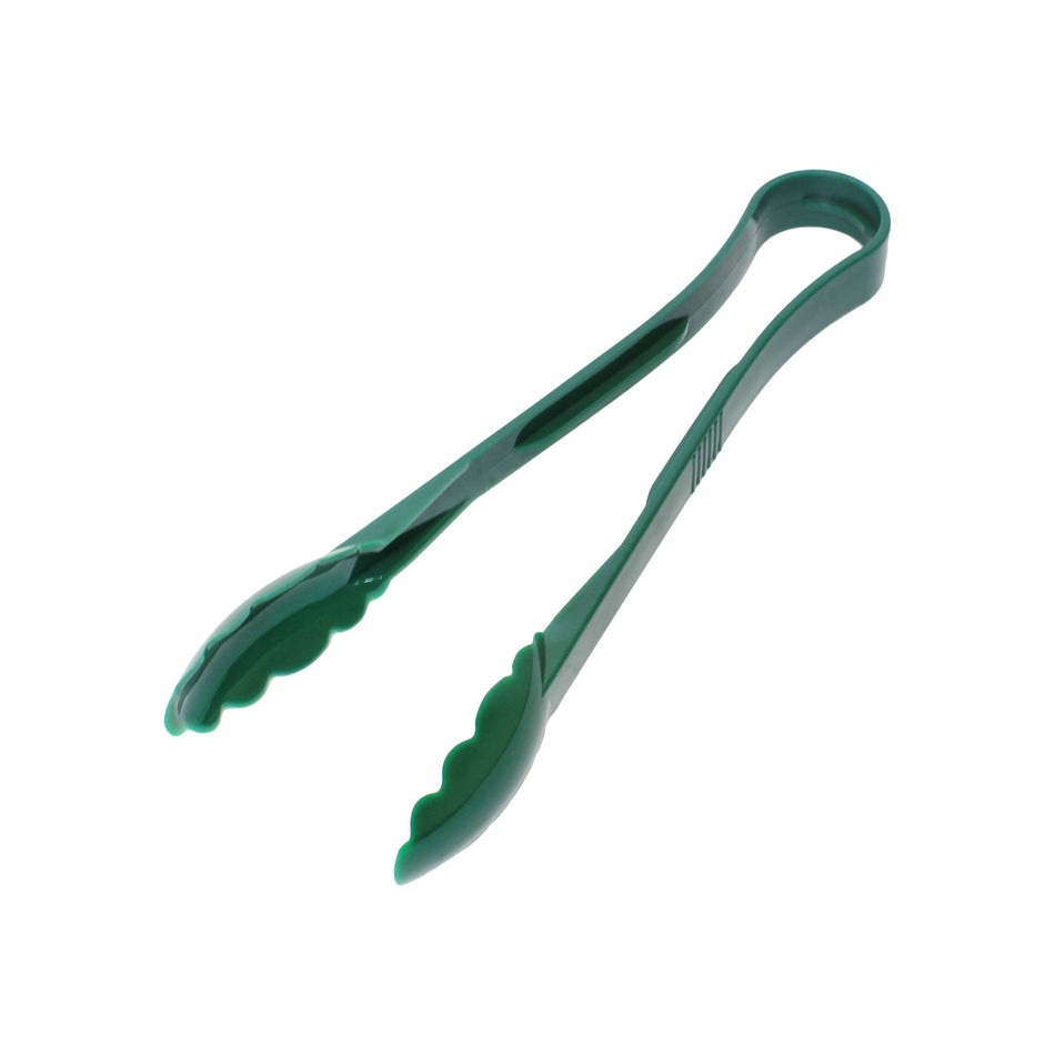 12" x 3-3/8" x 1-3/4", Scallop Grip Tong, Green Color, Polycarbonate, One-Piece, Dishwasher Safe, Break-Resistant, Shatter-Resistant, Color Coded, No Microwave, No Oven, NSF