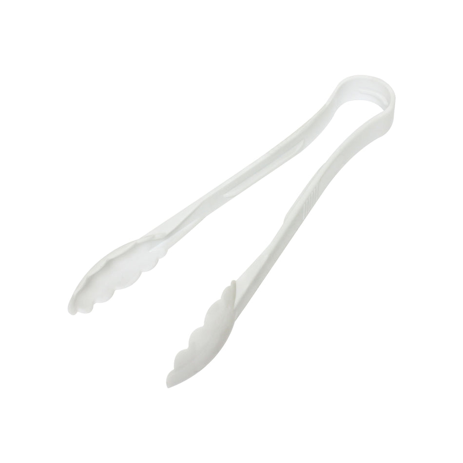 12" x 3-3/8" x 1-3/4", Scallop Grip Tong, White Color, Polycarbonate, One-Piece, Dishwasher Safe, Break-Resistant, Shatter-Resistant, Color Coded, No Microwave, No Oven, NSF
