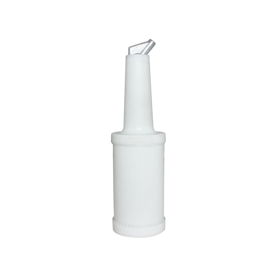 3-3/4" x 3-3/4" x 13-1/8", 1 qt Liquor Storer and Pour Bottle, White Color, Acrylonitrile Butadiene Styrene Pourer with Polypropylene Body & Lid