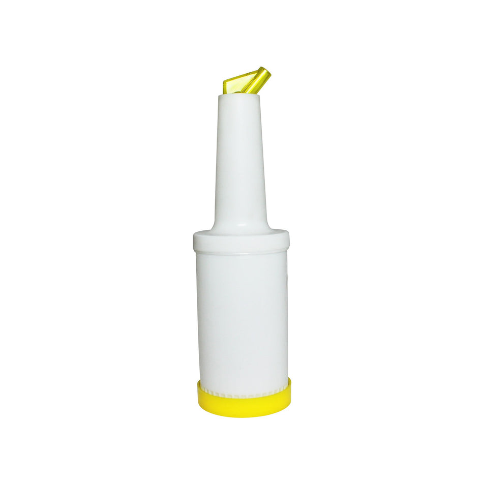 3-3/4" x 3-3/4" x 13-1/8", 1 qt Liquor Storer and Pour Bottle, Yellow Color, Acrylonitrile Butadiene Styrene Pourer with Polypropylene Body & Lid