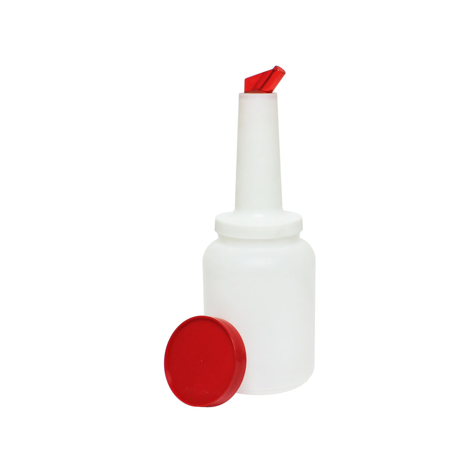 4-1/8" x 4-5/8" x 13-3/4", 2 qt Liquor Storer and Pour Bottle, Red Color, Acrylonitrile Butadiene Styrene Pourer, Polypropylene Neck & Lid with High-Density Polyethylene Body