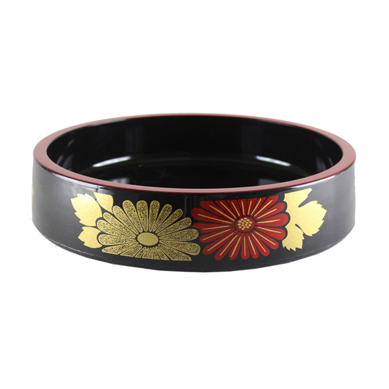 Thunder Group PLSPT0902 9-1/2 Inch Round Sushi Party Tray with Flower Pattern Black Red Trim ABS Plastic