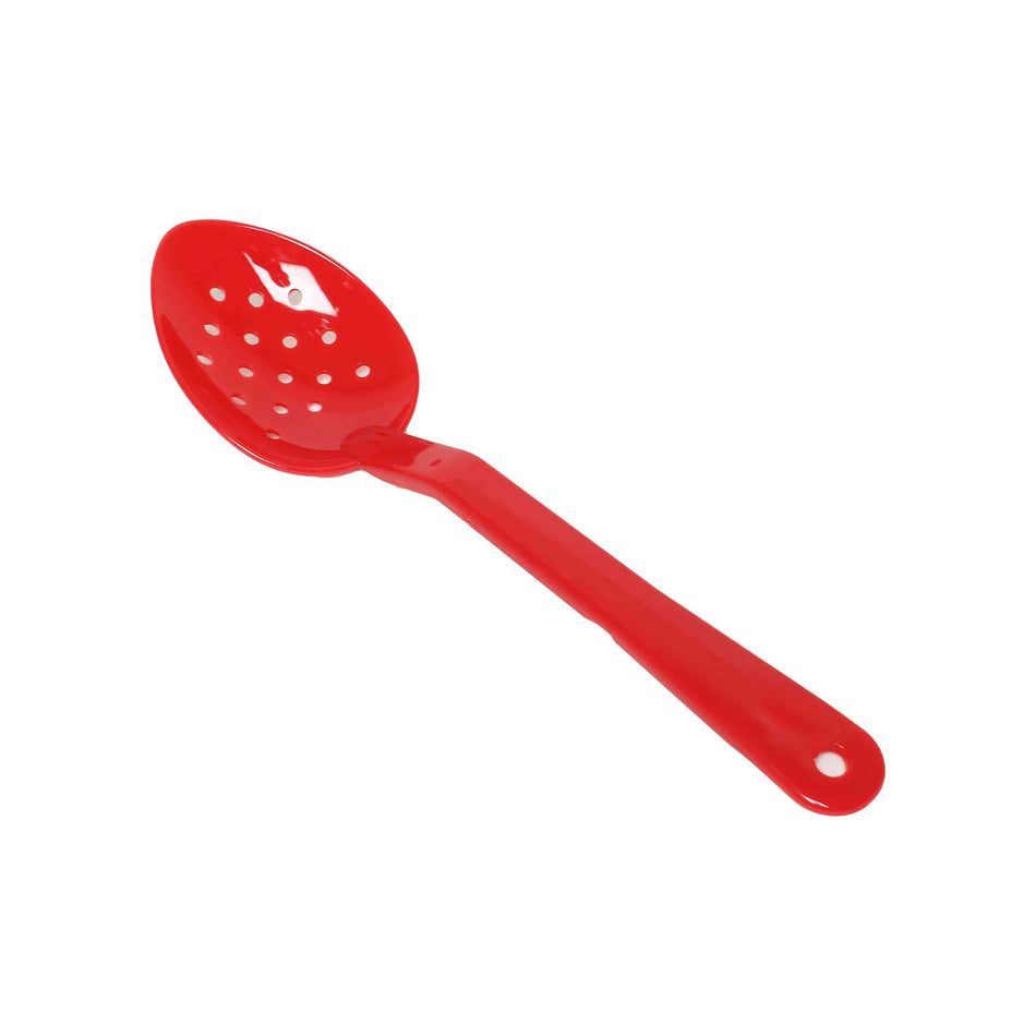 12 Pack 11" x 2-7/8" x 1-3/4", Perforated Serving Spoon, Red Color, Polycarbonate, One-Piece, Dishwasher Safe, Break-Resistant, Shatter-Resistant, Color Coded, No Microwave, No Oven, NSF