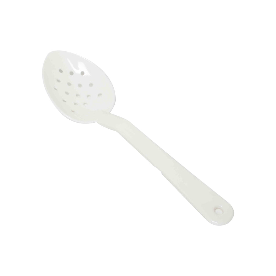 12 Pack 13" x 2-7/8" x 1-3/4", Perforated Serving Spoon, White Color, Polycarbonate, One-Piece, Dishwasher Safe, Break-Resistant, Shatter-Resistant, Color Coded, No Microwave, No Oven, NSF