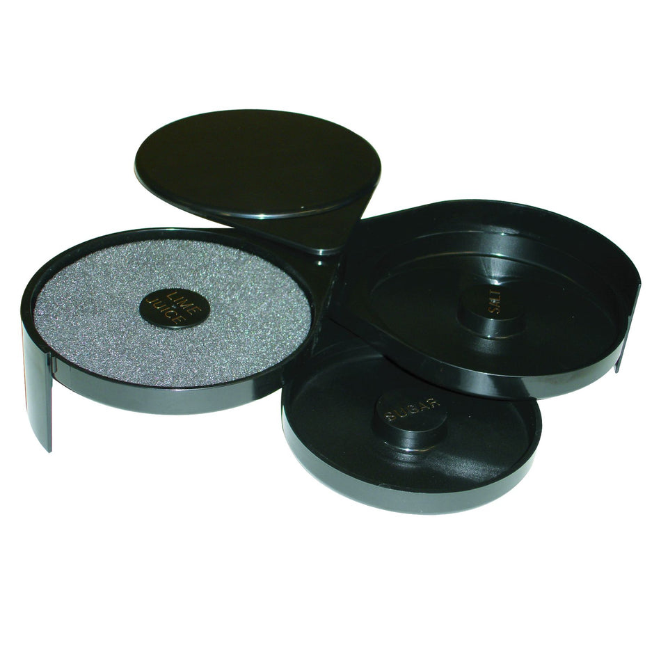 Salt and Sugar Glass Rimmer with three Swing Trays with a Sponge for Damping the Glass Rim, Acrylonitrile Butadiene Styrene Lid with High Impact Polystyrene Trays