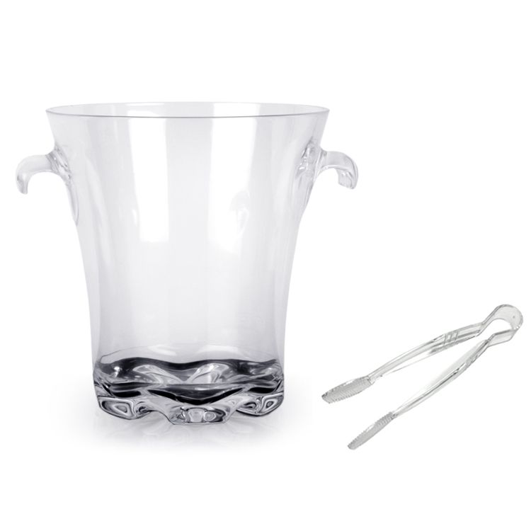 4 qt, 8-1/2" Diameter, Ice Bucket with 6" Tong for Bottle Service, Clear Color, Polycarbonate, Starburst Heavy Base, Patented, Dishwasher Safe, Break-Resistant, Shatter-Resistant, No Microwave, No Oven
