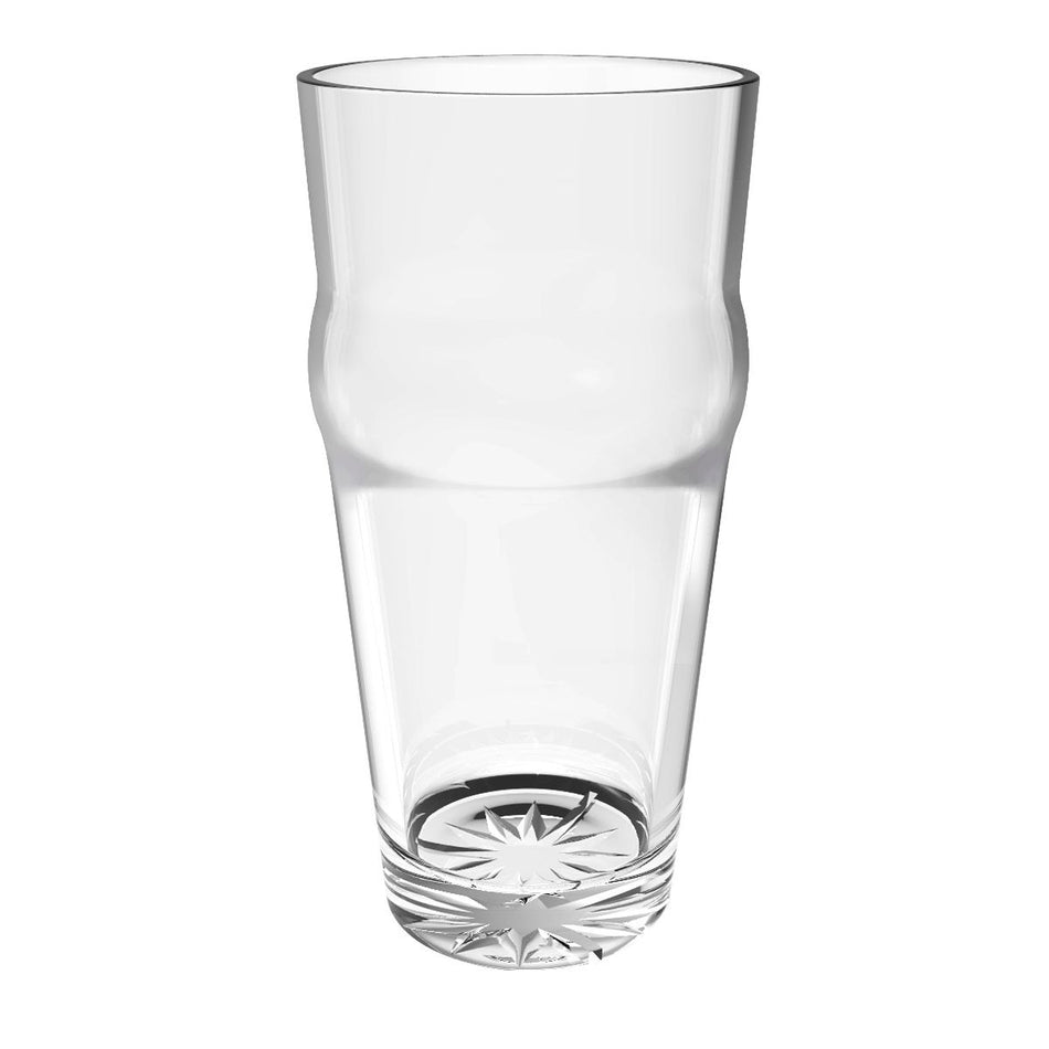 16 oz English Pub Glass, Clear Color, Polycarbonate, Starburst Heavy Base, Patented, Dishwasher Safe, Break-Resistant, Shatter-Resistant, No Microwave, No Oven