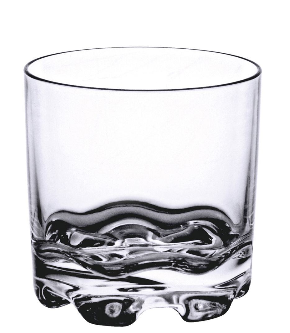 8-1/2 oz Rock Glass, Clear Color, Polycarbonate, Footed Heavy Base, Pyramid Stacking Style, Dishwasher Safe, Break-Resistant, Shatter-Resistant, No Microwave, No Oven