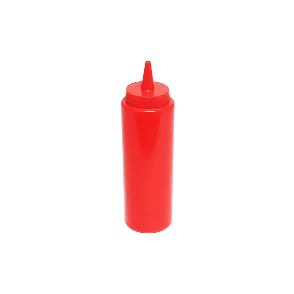12 Pack 8 oz, 2" Diameter x 7" Height, Squeeze Bottle, Red Color, Polyethylene Bottle with Polypropylene Cap, Temperature withhold for Cap: 194��F, Easy Cleaning and Refilling, Temperature withhold for Bottle: 158��F