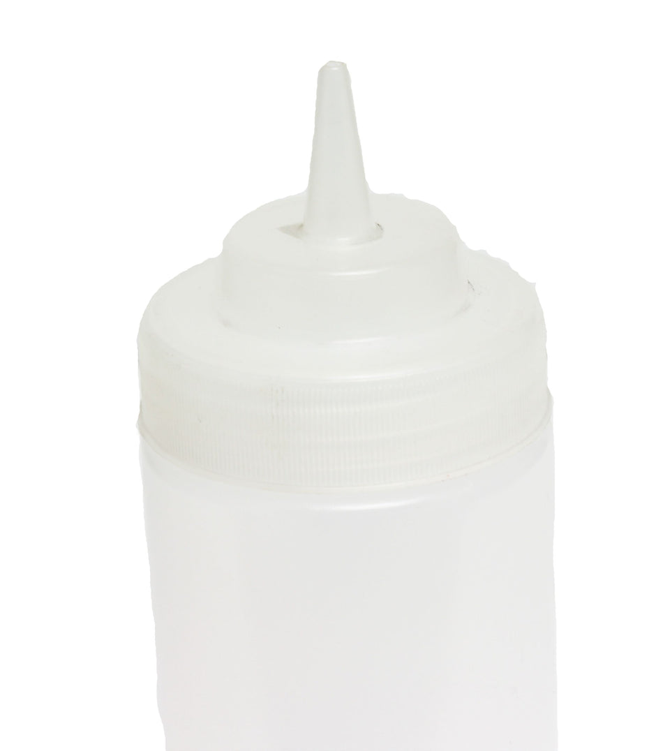 16 oz, 2-3/4" Diameter x 7-5/8" Height, Wide-Mouth Squeeze Bottle, Clear Color (6PC/PK), Polyethylene Bottle with Polypropylene Cap, Temperature withhold for Cap: 194˚F, Easy Cleaning and Refilling, Temperature withhold for Bottle: 158˚F