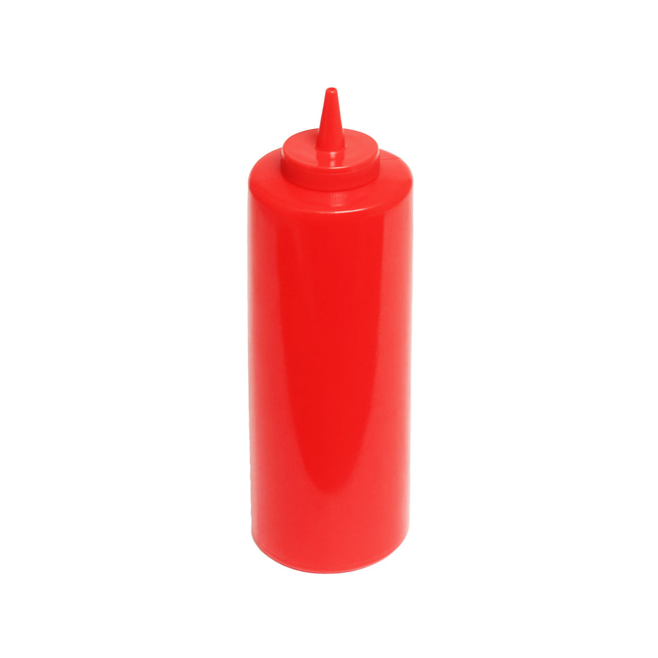 12 Pack 24 oz, 2-7/8" Diameter x 9-1/2" Height, Red Color, Polyethylene Bottle with Polypropylene Cap, Temperature withhold for Cap: 194��F, Easy Cleaning and Refilling, Temperature withhold for Bottle: 158��F