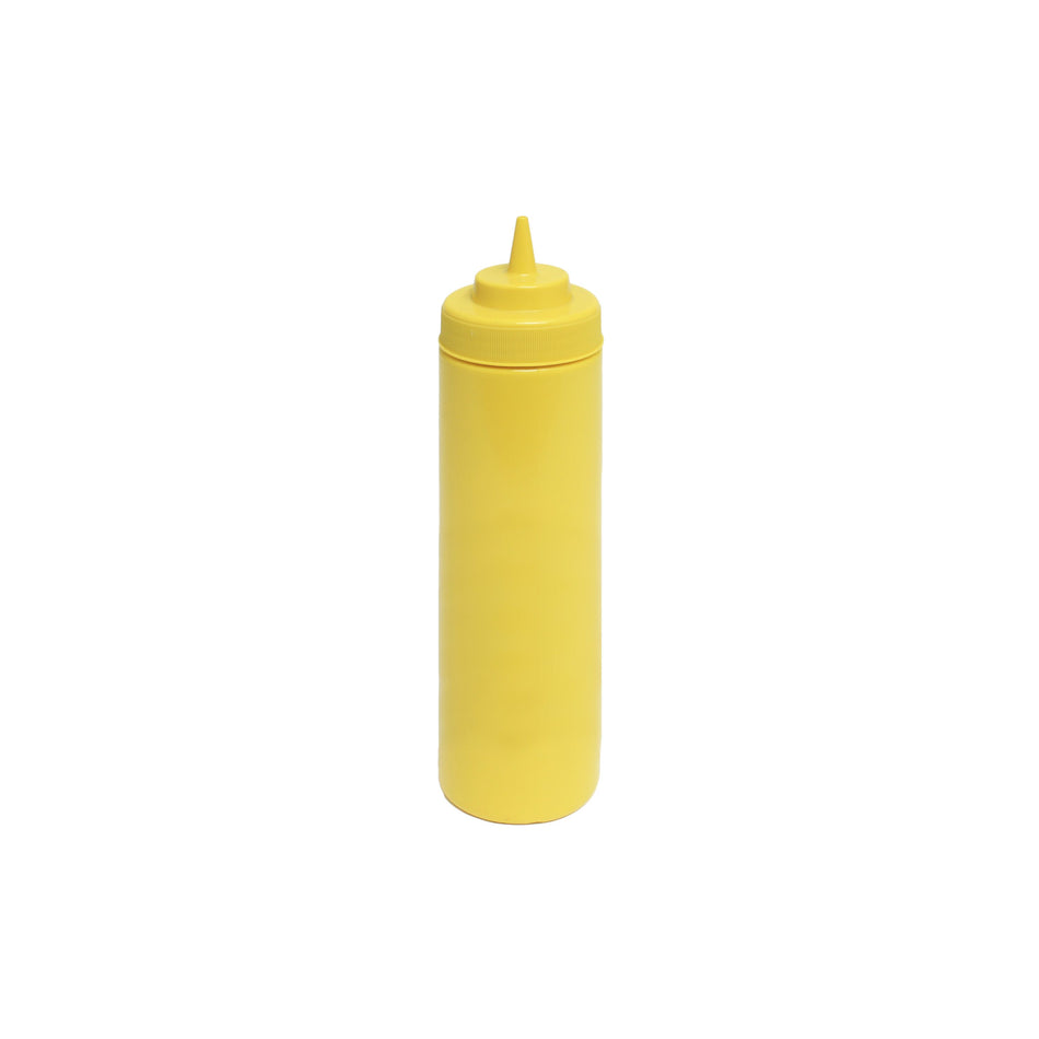 24 oz, 2-3/4" Diameter x 9-3/8" Height, Wide-Mouth Squeeze Bottle, Yellow Color (6PC/PK), Polyethylene Bottle with Polypropylene Cap, Temperature withhold for Cap: 194˚F, Easy Cleaning and Refilling, Temperature withhold for Bottle: 158˚F