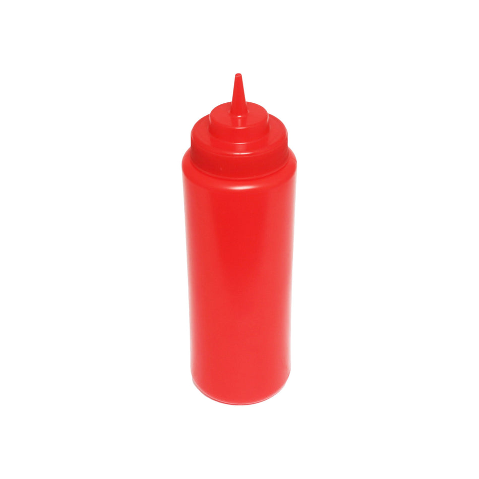 32 oz, 3-1/8" Diameter x 10-3/8" Height, Wide-Mouth Squeeze Bottle, Red Color (6PC/PK), Polyethylene Bottle with Polypropylene Cap, Temperature withhold for Cap: 194ËšF, Easy Cleaning and Refilling, Temperature withhold for Bottle: 158ËšF