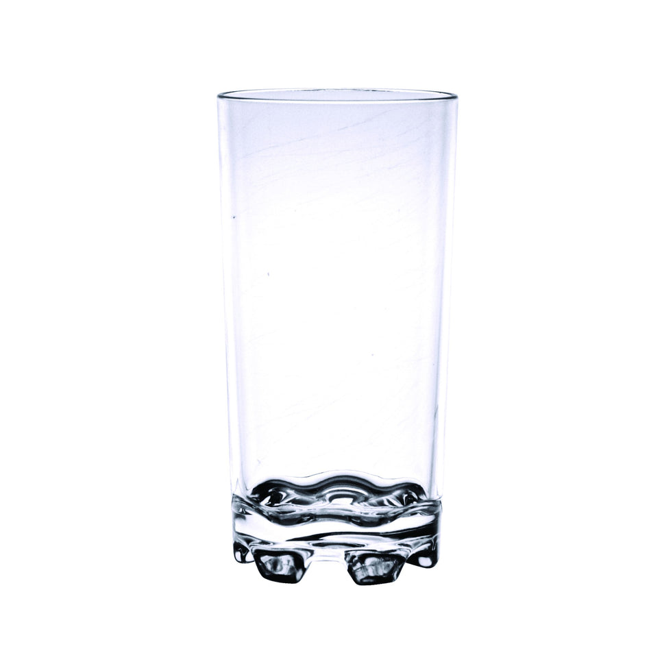 12 oz Classic Tumbler, Clear Color, Polycarbonate, Footed Heavy Base, Pyramid Stacking Style, Dishwasher Safe, Break-Resistant, Shatter-Resistant, No Microwave, No Oven