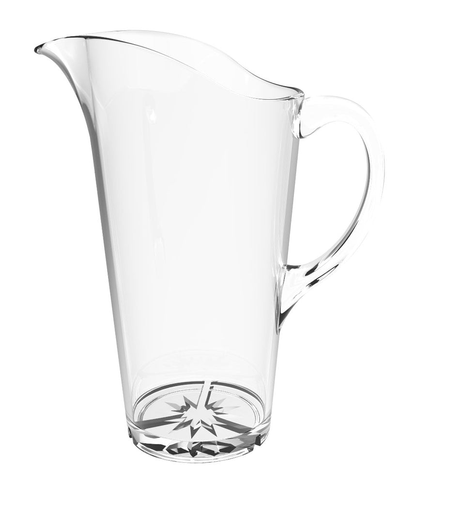 2.0 Liter (68 oz) Water Pitcher with Ergonomic Handle and dripless spout, Clear Color, Polycarbonate, Starburst Heavy Base, Patented, Dishwasher Safe, Break-Resistant, Shatter-Resistant, No Microwave, No Oven