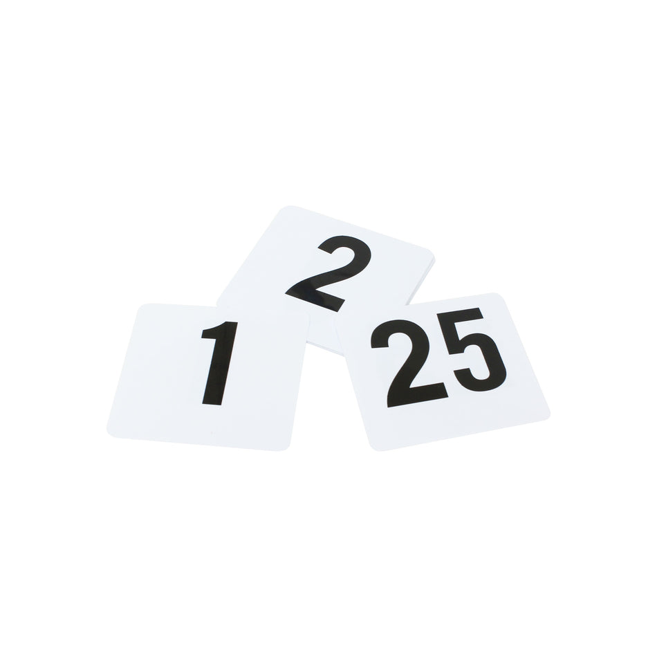 4" x 4", Plastic Table Numbers 1-25, PolyVinyl chloride