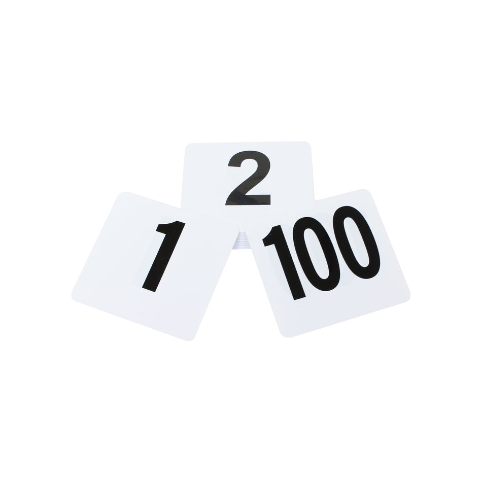 4" x 4", Plastic Table Numbers 1-100, PolyVinyl chloride