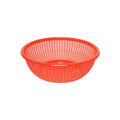 8" Diameter x 2-7/8" Height, Round Perforated Wash Basket, Polypropylene, Comes in Assorted Red and Blue Colors, Made in Taiwan