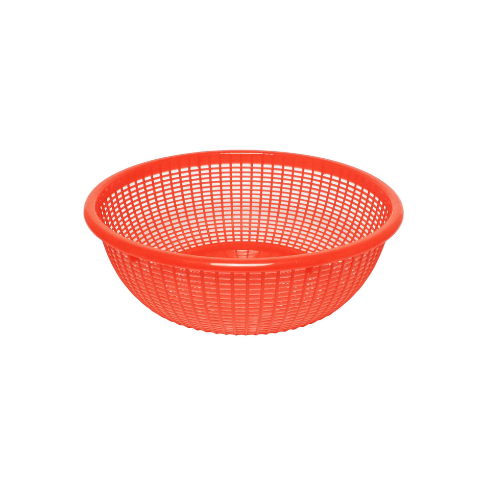 8" Diameter x 2-7/8" Height, Round Perforated Wash Basket, Polypropylene, Comes in Assorted Red and Blue Colors, Made in Taiwan