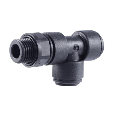 John Guest Black Acetal Swivel Male Run Tee 6mm Tube OD x 1/8" BSPP
