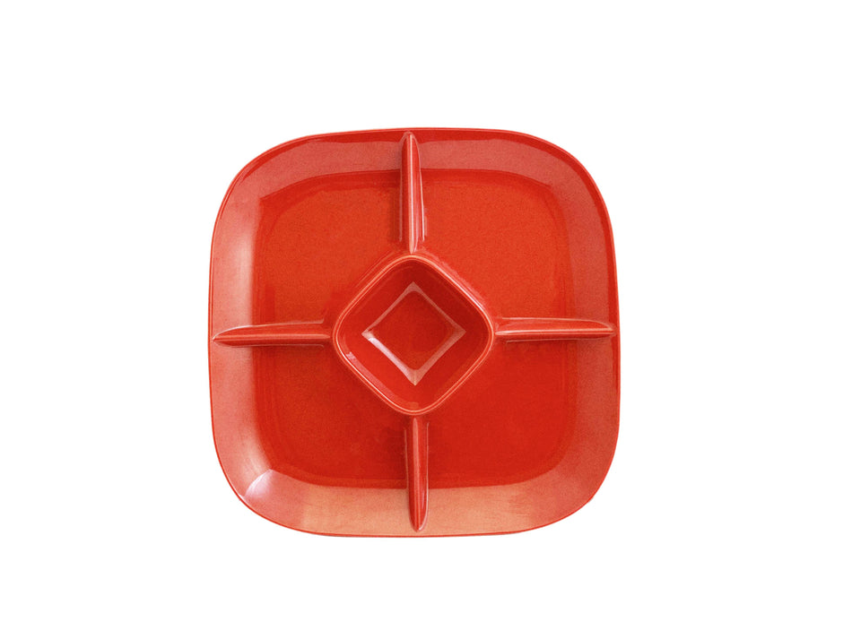 15" x 15", 1-3/4" Deep, Chip and Dip Platter, Passion Red, Melamine, BPA Free, Dishwasher Safe, Break-Resistant, Shatter-Resistant, No Microwave, No Oven, NSF