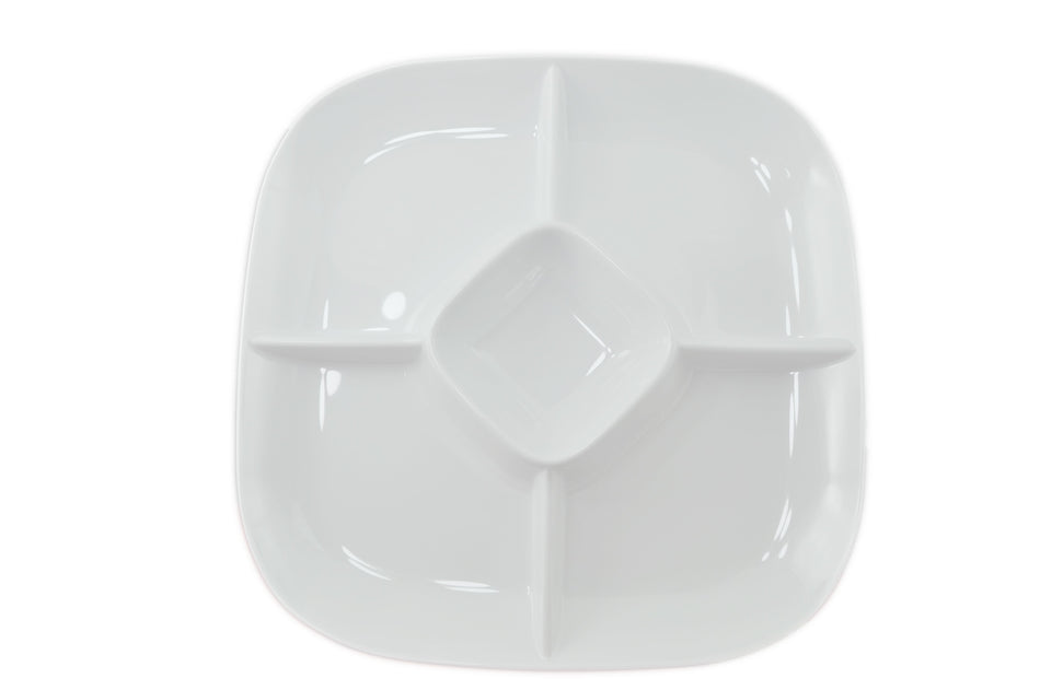 15" x 15", 1-3/4" Deep, Chip and Dip Platter, Passion White, Melamine, BPA Free, Dishwasher Safe, Break-Resistant, Shatter-Resistant, No Microwave, No Oven, NSF