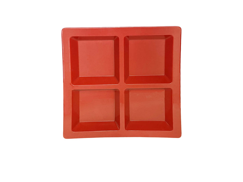 Thunder Group PS5104RD 60 Oz Square Plate Red Melamine 4 Compartment with Break Resistant