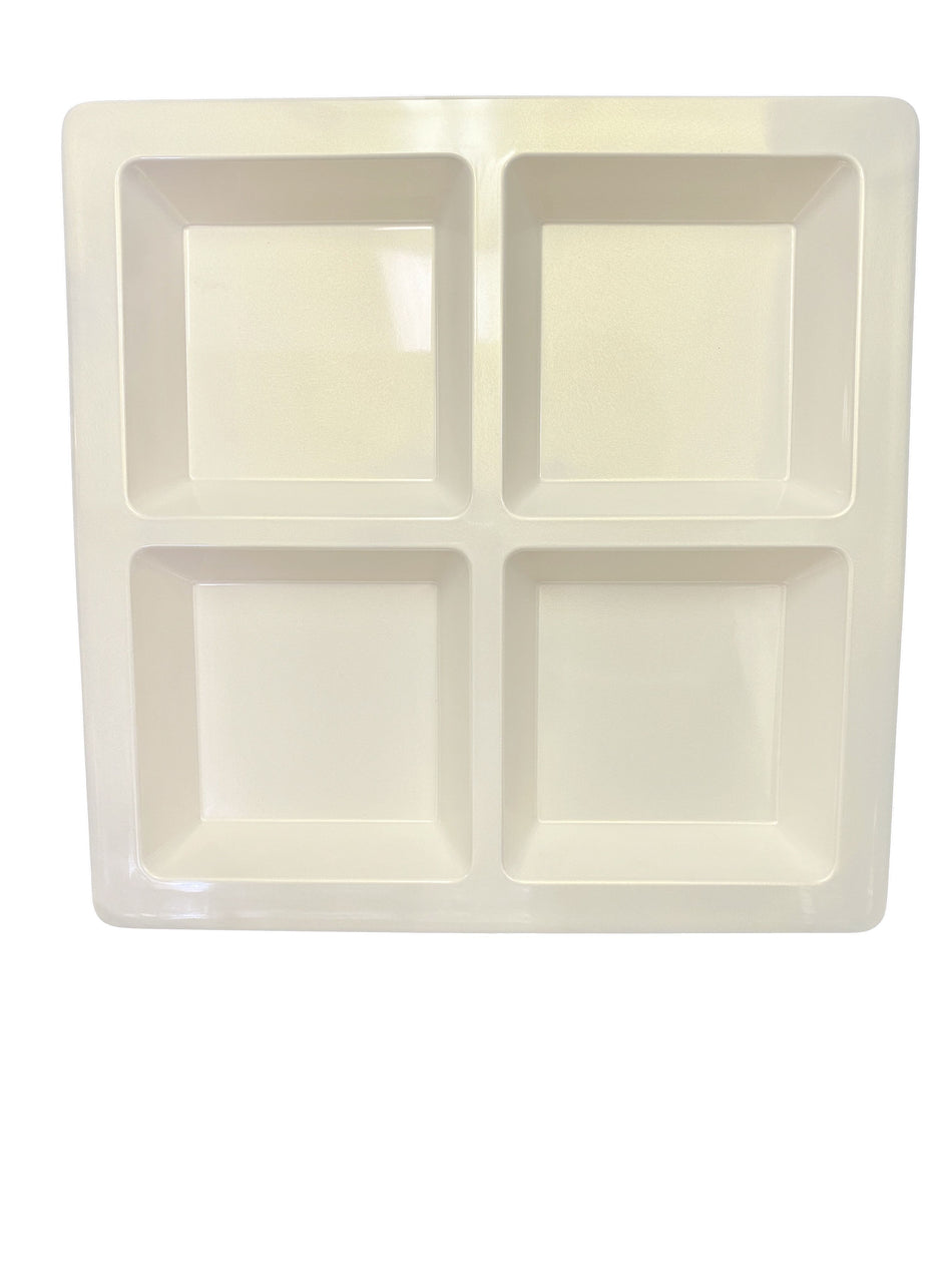 60 oz, 13-1/2" x 13-1/2" x 1-3/8", Square 4-Section Tray, Passion Pearl, Melamine, BPA Free, Dishwasher Safe, Break-Resistant, Shatter-Resistant, No Microwave, No Oven, NSF