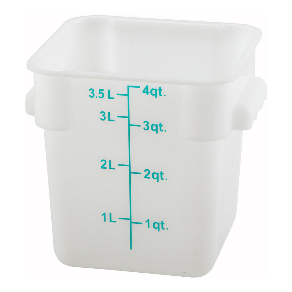 Winco PTSC-4 4 Quart Container Square with Built-in Handles Polypropylene