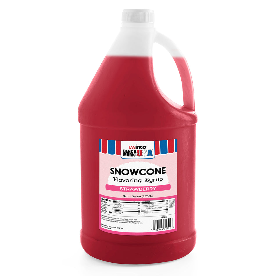 Winco 72006CS 1 Gallon Strawberry Benchmark Snow Cone Syrup 4 Gallons Pack