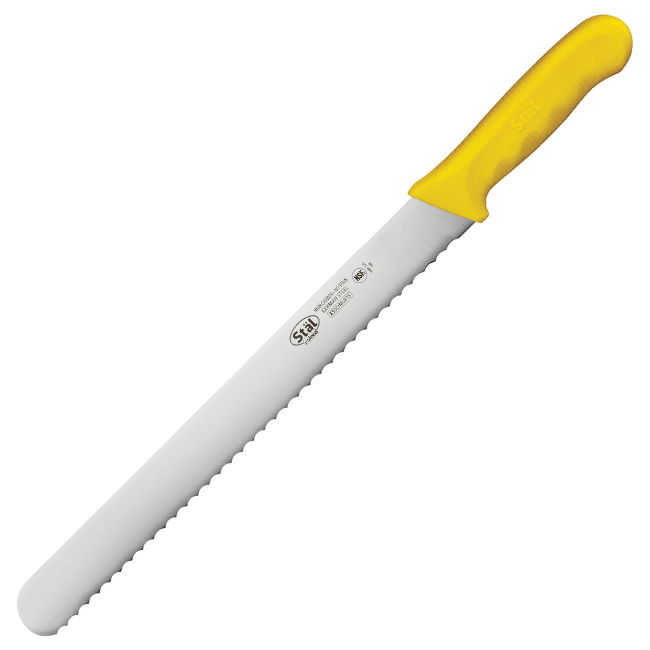 Winco KWP-121Y 12 Inch Blade Wavy Edge Knife Yellow Polypropylene Handle