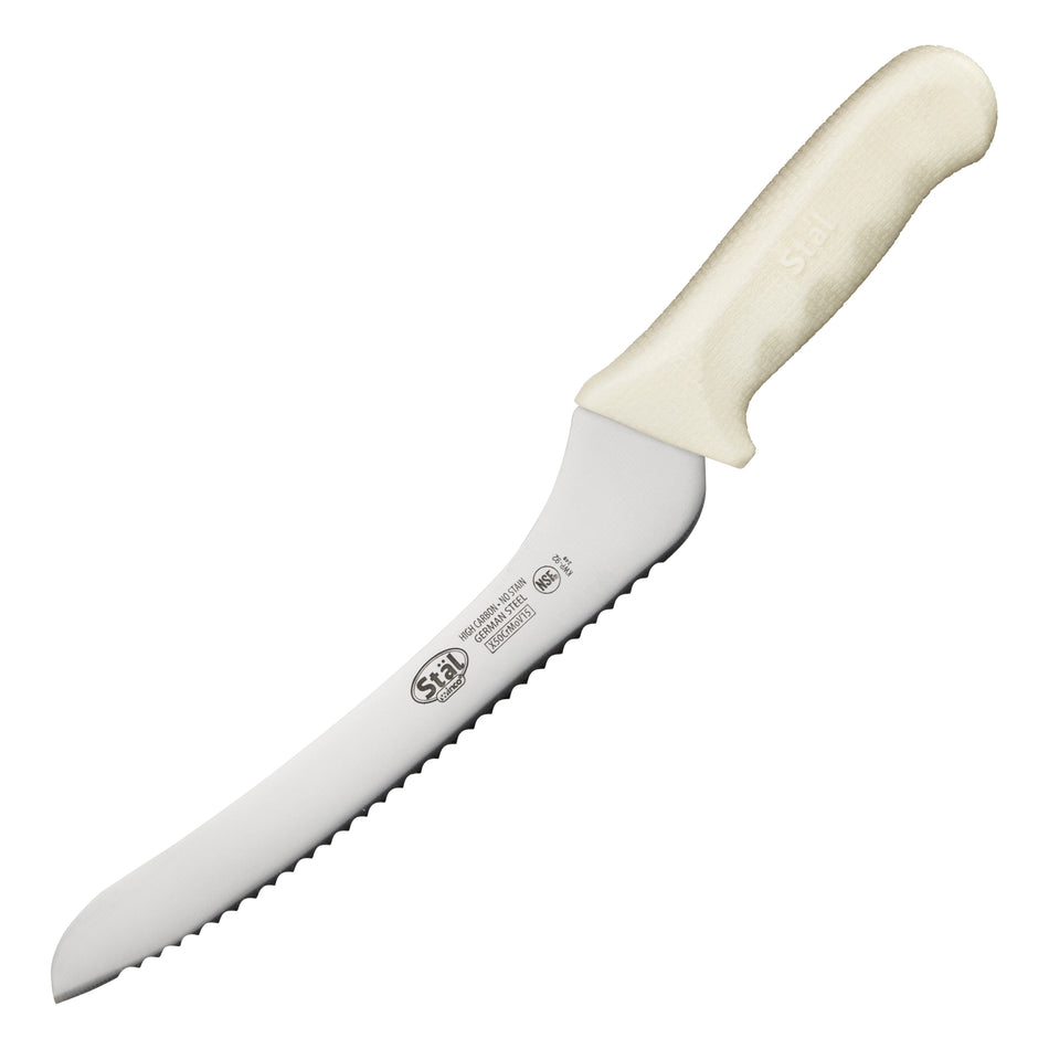Winco KWP-92 9 Inch Blade 14-1/4 Inch Overall Length Bread Knife Offset High Carbon Steel White Polypropylene Handle