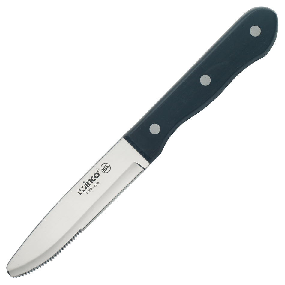 Winco K-81P Jumbo Steak Knives, 4-3/4" Blade, Round Tip, Solid POM Handle, 6-pieces/pack