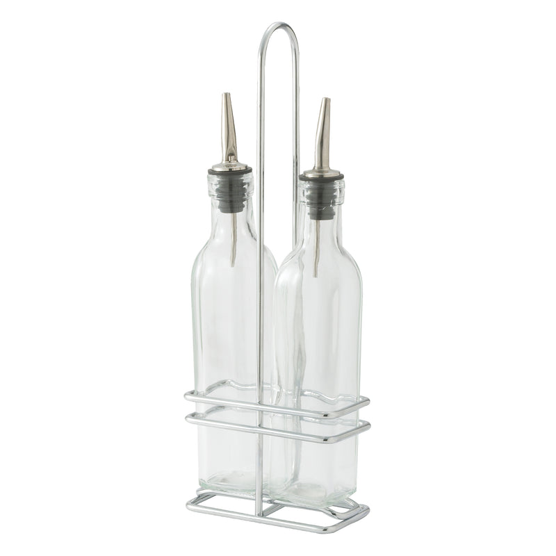 Winco GOB-8S 8 Oz Oil and Vinegar Cruet Set with Chrome Plated Rack